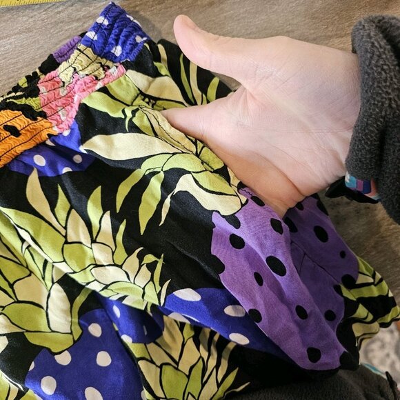 VTG Womens Cropped Wide Leg Pants Pullon Tropical Pineapple Rayon Colorful Sz M‎ - Picture 6 of 8